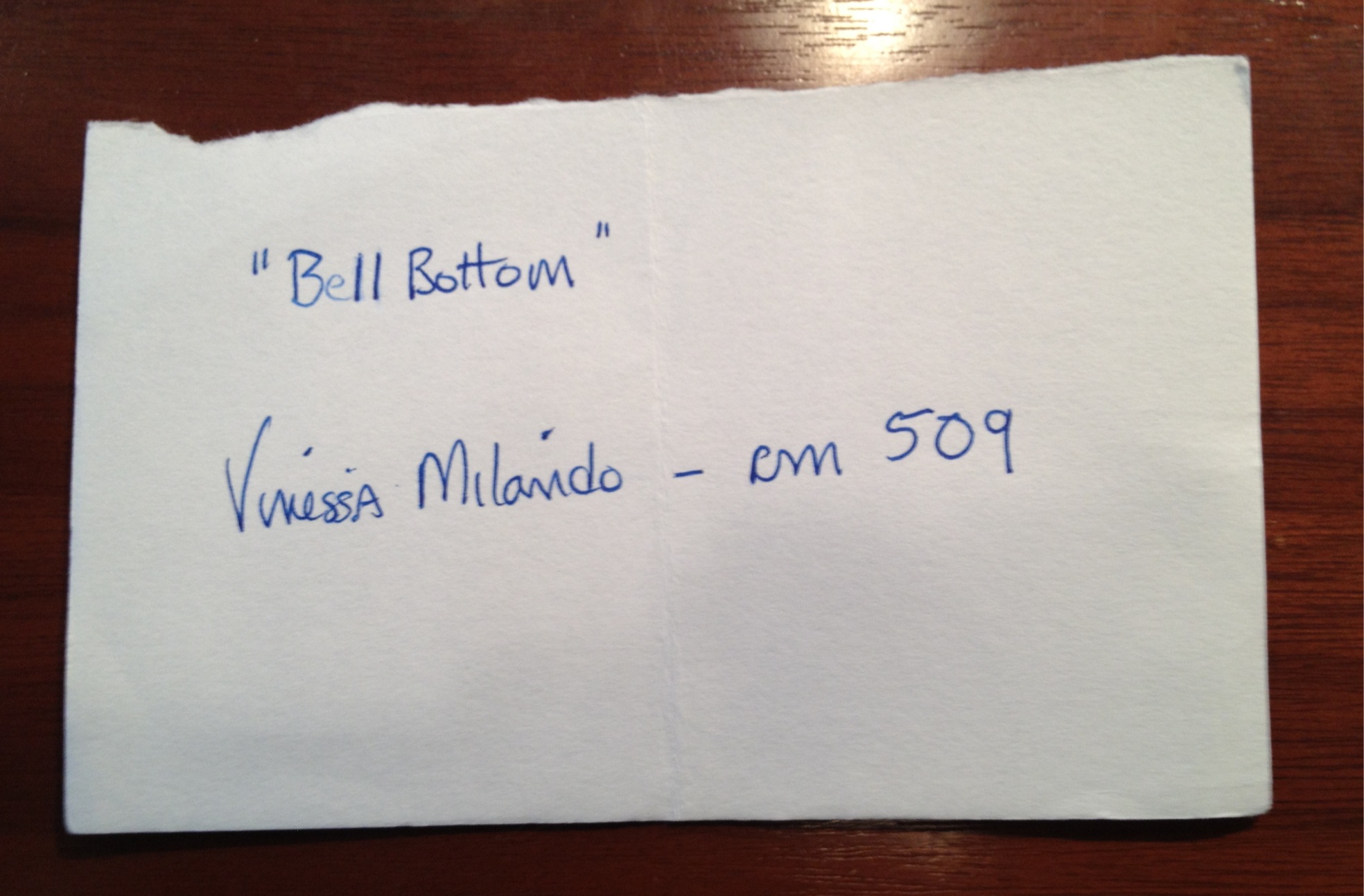 Photo of Winner's note "Bell Bottom" 