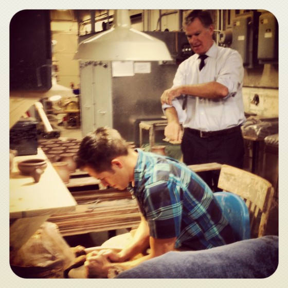 Deneen centering the clay for the major