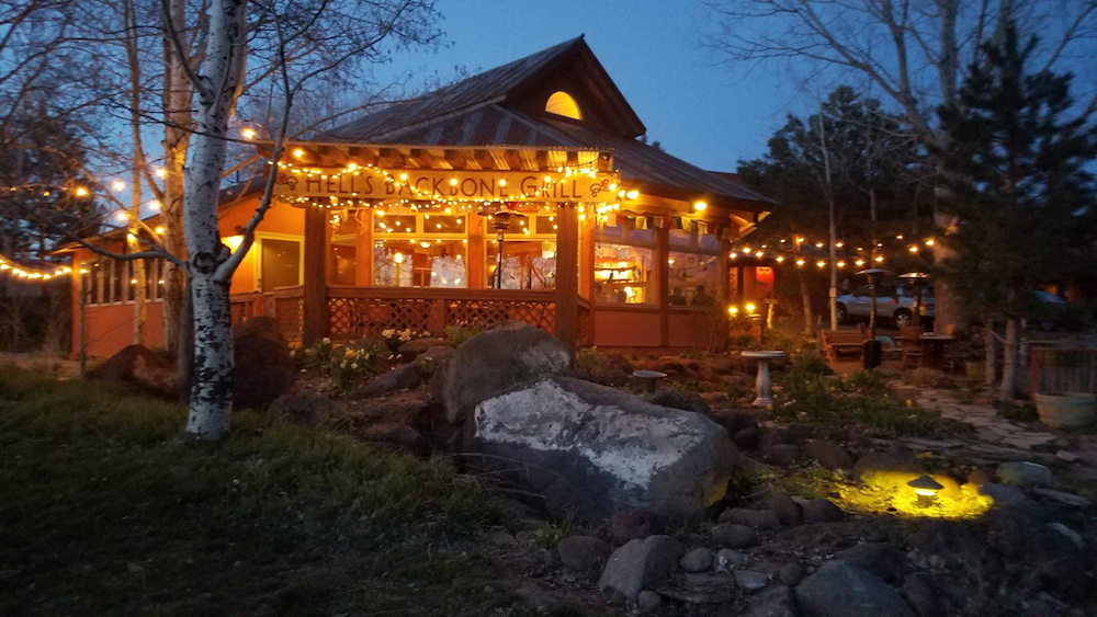 Hell's Backbone Grill lit up on a gorgeous night
