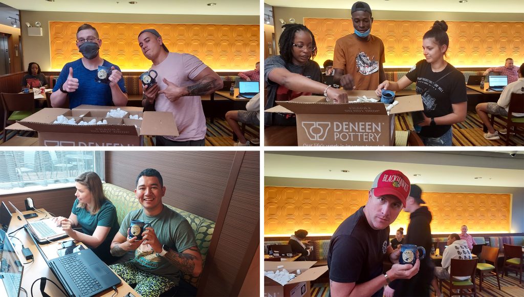 giving mugs to national guard 