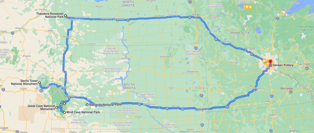map of road trip 